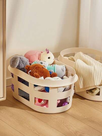 1pc Large Capacity Rectangular Laundry Basket With Handle, Casual Style Polypropylene Bathroom Storage Bin