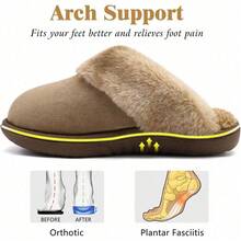 Women's Memory Foam Slippers Ladies Slip On Arch Support Suede Scuff Slipper Cozy Fuzzy Faux Fur Winter House Shoes Indoor Outdoor - màu nâu - Xem 5