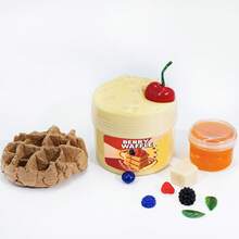 6oz Arcilla DIY hecha a mano Slime, diseño con tema de gofre, suave y burbujeante, juguete antiestrés estirable - Beis - Ver 2