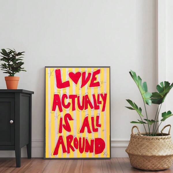 1pc Love Actually Is All Around Wall Art Picture Inspirational Quote Prints Canvas Paintings Typography Posters Positive Motivational Decor For Living Room,Bedroom Or Office Room Decor Valentine's Day Gift Unframed Or Framed