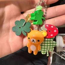 Handmade Beaded Four-Leaf Clover Easy Bear Ancient Early Japanese Cute Millennium Pendant Bag Pendant CCD Keychain Gift - A - Xem 3