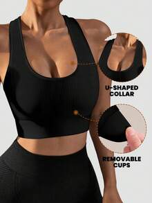 Aaseow حمالة صدر رياضية للنساء ذوات الحجم الكبير - ذات ظهر متقاطع بنسيج مرن للتمارين اليوغا، مقاومة للصدمات بدون حلقات معدنية، ملابس رياضية مناسبة للنساء ذوات الأشكال المنحنية - الأسود - مشاهدة 3