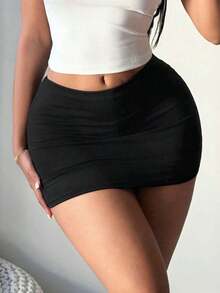 Women's Sexy Casual Black Mini Bodycon Skirt (Includes Built-In Shorts) Black Mini Skirt - 黃金2 - 查看 10