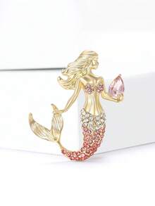 دبابيس مجوهرة فاخرة بشكل شخصيات كرتونية لحورية البحر للنساء، إكسسوارات ملابس للحفلات والأعراس، شارات هدايا لحفلات الأصدقاء