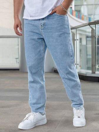 Teen Boy Fashion Personalized Ins-Style Light Blue Denim Jeans