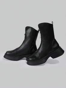 DareSee 女士时尚前拉链厚底靴，修身短靴，秋冬季踝靴，女士圣诞礼物