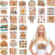 EoBeCy 30 Sheets Retro Fall Iron On Transfers For T-Shirts, Autumn Pumpkin DTF Transfers Ready To Press Heat Transfers Vinyl, Thanksgiving Iron On Decals For Clothes Bag Pillow Covers DIY Crafts - đen - Xem 1