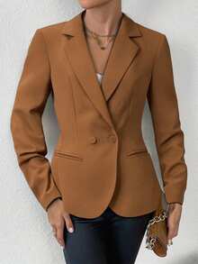 Women's Fashionable Short Design Elegant Lightweight Office Blazer Jacket, Suitable For Autumn/Winter - Brown - View 1