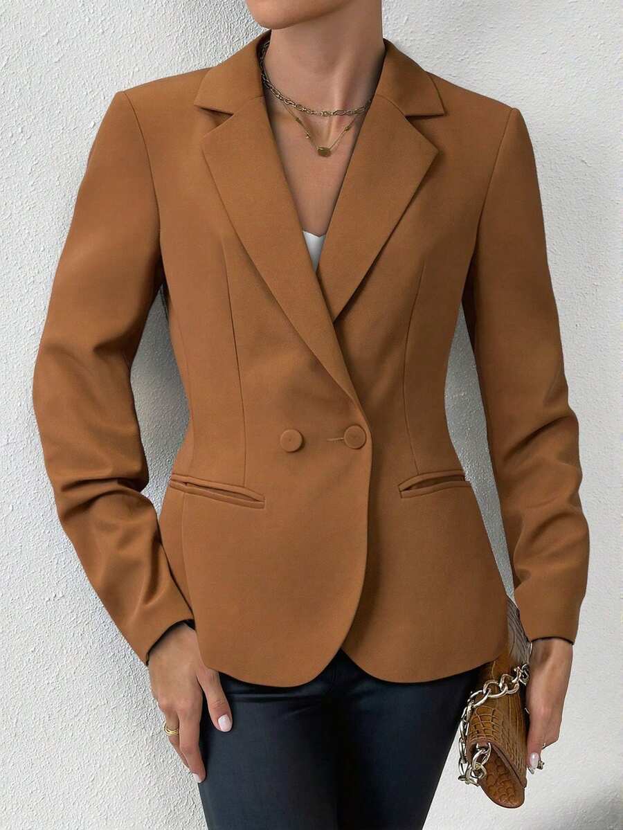 Women's Fashionable Short Design Elegant Lightweight Office Blazer Jacket, Suitable For Autumn/Winter - Brown - View 1