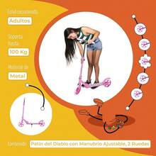 DEPORTES GUEVARA Kinene |   Scooter Patin del Diablo para Jovenes y Adultos, Patín del Diablo con Manubrio Ajustable, 2 Ruedas - Rosa - Ver 4