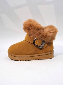 Nuevas botas de nieve para niños invierno 2024, botas gruesas con forro térmico para niñas, botas de tobillo cortas para niños, zapatos de invierno cálidos para bebés y niños pequeños - Marrón - Ver 5