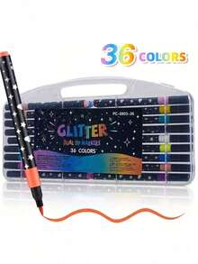 12/24/36/48pcs New Solid Color Glitter Markers, Children's Drawing Solid Color Brush Pens, Thick Soft Tip, Non-Fading Pearlescent Glitter Markers, Glitter Markers, Soft Tip Single Head Brushes, Drawing Glitter Markers, Watercolor Pens, Stationery Glitter Markers, Children's Drawing Single Head Brushes, Thick Soft Tip, Non-Fading Pearlescent Glitter Markers, Glitter Markers, Thick Pearlescent Glitter Pens, Highlighters For Children And Students