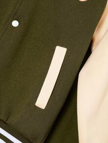 2pcs/Set Young Boy Casual Fashion Letter Print Raglan Sleeve Contrast Color Sweatshirt & Pants Set - Army Green - View 8