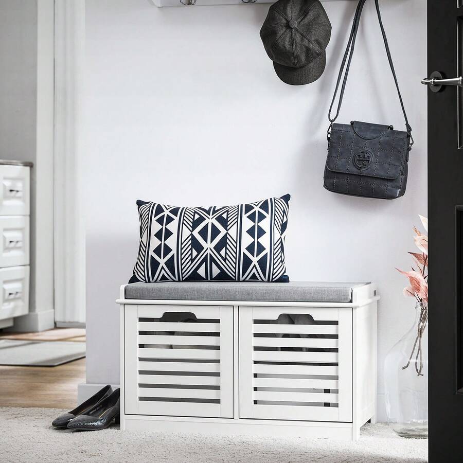SoBuy Shoe Bench With Seat, Wardrobe Bench, Bench With Storage Space, Hall Bench, Shoe Chest, Chest Of Drawers, Shoe Rack With Seat, Narrow Bench, W X H X D Approx. 71 X 43 X 35 Cm FSR23-II - White - View 1