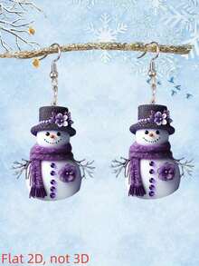 2D Snowman Pendant Earrings, Fashionable And Lightweight, Autumn/Winter Accessory, Suitable For Daily And Party Wear, Couple Earrings, Unique Gift For Family, Friends, Classmates On Halloween, Christmas - Christmas Cane - View 1