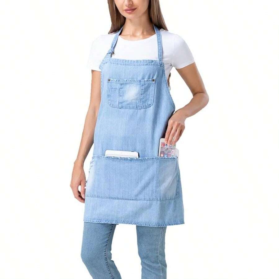 Five-Pocket Denim Apron For The Kitchen, Hairdresser Aprons For Men And Women, And Adjustable Denim Aprons For Art Cafes