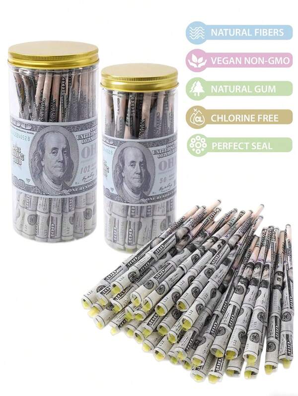 50/102 cones de papel pré-enrolados tamanho King Size com 1 aplicador de cone Spice, estilo dólar americano, queima lenta, acessórios para cigarro DIY, tubos para cigarros enrolados, acessórios para tabaco, presentes de aniversário e Natal em papel.