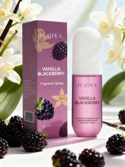 50ml/1.7oz Spray de fragancia de vainilla y mora - Botella portátil morada, fragancia esencial para viajes, aceite de fragancia corporal unisex, apto para dormitorio/cocina/baño, aroma fresco, afrutado y herbáceo, regalo de Navidad y Día de San Valentín