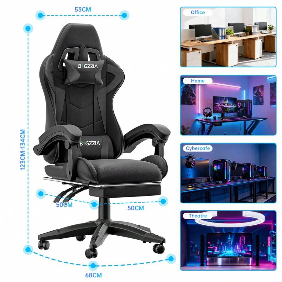 GartistGo Height Adjustable Gaming Chair With Footrest And Lumbar Cushion