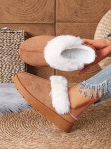 Women's Fashionable & Comfortable Thick-Soled Slip-OnG-Style" Snow Boots, New Plush Lining Warm Thermal-Lined CoThermal Slippersers - Camel - View 9