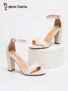 Sandalias De Tacón Mujer Correa Tobillo Calzado Chunky Dama - Blanco - Ver 8