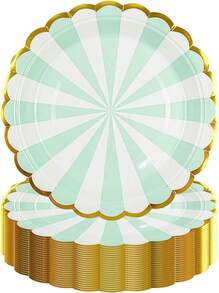 50PCS Green Birthday Party Plates,  Dessert Plates, Scalloped Gold Foil Edge Dinnerware Party Supplies For Birthday Weddings Parties,25837420 - 軍綠色 - 查看 1