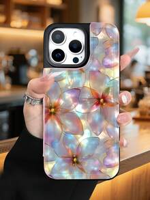 1PC Luminescent Flower Pattern Phone Case, Dreamy Artistic Style Design, Spring Inspired Motif, TPU+PC Dual-Layer Material, Handcrafted Custom, Premium Fashionable, Faux Leather Flip Wallet Case With Card Slots, Compatible With IPhone 17/16/15/14/13/12/X/PLUS/PRO/PROMAX, Galaxy S25/S24/S23/S22PLUS/Ultra, Waterproof Shockproof Scratch Resistant - Pink - View 2