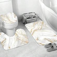 Nkzply 4 Pcs White Marble Shower Curtain Set Gold Bathroom Sets With Shower Curtain And Rugs Modern Abstract Bathroom Decor Accessories Bathroom Rugs Toilet Lid Cover With Hooks{Inchcolor_nameinch:InchWhiteGoldinch} - 白金 - 查看 9