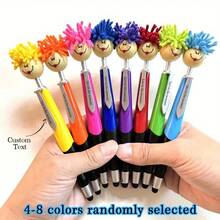 Pix cu bilă personalizat cu mop, pix decorativ cu cap de mop distractiv cu păr pufos pentru scris și clic, pix portabil drăguț cu desene animate multifuncțional cu semnătură, cu buton cu cap de păpușă de pluș, față zâmbitoare, pix tactil cadou, pix de scris, sezonul înapoi la școală