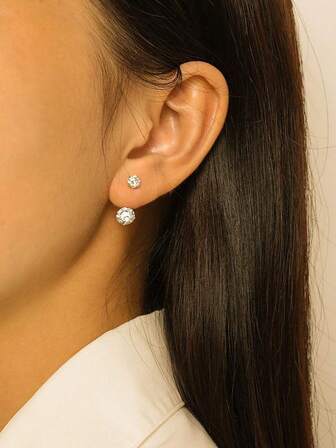 1对S925纯银立方氧化锆耳钉，轻盈奢华耳夹式耳环，百搭休闲装