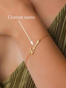 1 PIEZA Pulsera personalizada con nombre personalizado, joyería de acero inoxidable ajustable, cadena de oro simple y elegante, regalos personalizados, cosas personalizables, joyería personalizada, pulseras de mujer, pulseras personalizadas, personalización de nombres, regalos para mujeres, adecuado para uso diario y ocasiones especiales, regalos de Navidad, joyería de Halloween, regalos de cumpleaños, regalos de aniversario, regalos personalizados, regalos para mamá - Multicolor - Ver 3