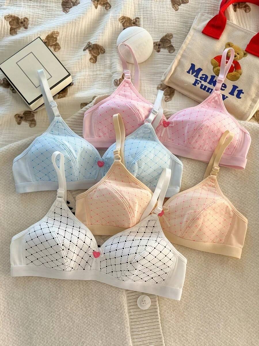 4件装女童吊带文胸，无缝无钢圈加厚文胸，蝴蝶印花抹胸文胸，适合高中和初中学生