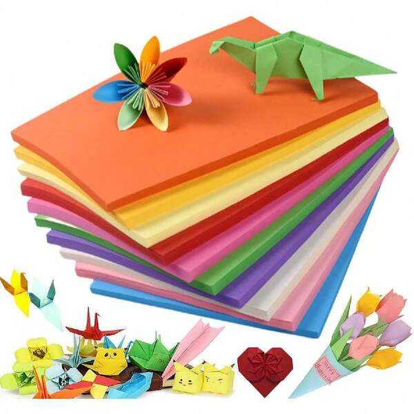 1 Book 100 Sheets 10 Colors - Origami Set, 4 Different Sizes Colored Origami Paper, Handmade Origami, Cutting Paper, Copier Paper, Printing Paper, 10 Random Colored Creative DIY Solid Color Papers, Square Colored Origami Paper, Handmade Colored Paper, Colorful Origami Paper For Cranes
