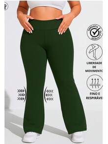 Flare Ballerina Pants Plus Size Thick Fabric High Waist Suplex Polyester Comfort With Wolfox - 綠色 - 查看 2