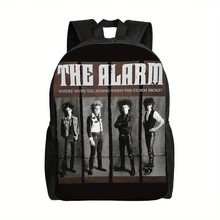 1pc THE ALARM BAND 2 Backpack - Vintage Rock Band Design School Bag With.Zipper Closure, Lightweight College Backpack For Students, Music Fans - Black & Brown Graphic Print (Machine Washable), Cute Backpacks For School, Adjustable Straps, Daily Carry, Casual Style, Durable Fabric, For Teenager - Multicolor - View 1