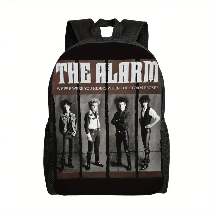 1pc THE ALARM BAND 2 Backpack - Vintage Rock Band Design School Bag With.Zipper Closure, Lightweight College Backpack For Students, Music Fans - Black & Brown Graphic Print (Machine Washable), Cute Backpacks For School, Adjustable Straps, Daily Carry, Casual Style, Durable Fabric, For Teenager - Multicolor - View 1