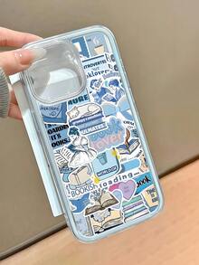 Ins-Style High-Quality Dopamine Color Series, Hand-Painted Book & Signpost Pattern Phone Case, Compatible With IPhone 17/15/16 Pro Max, Creative Apple 11/12/13/14 Pro Shockproof Phone Case - Sky Blue - View 2