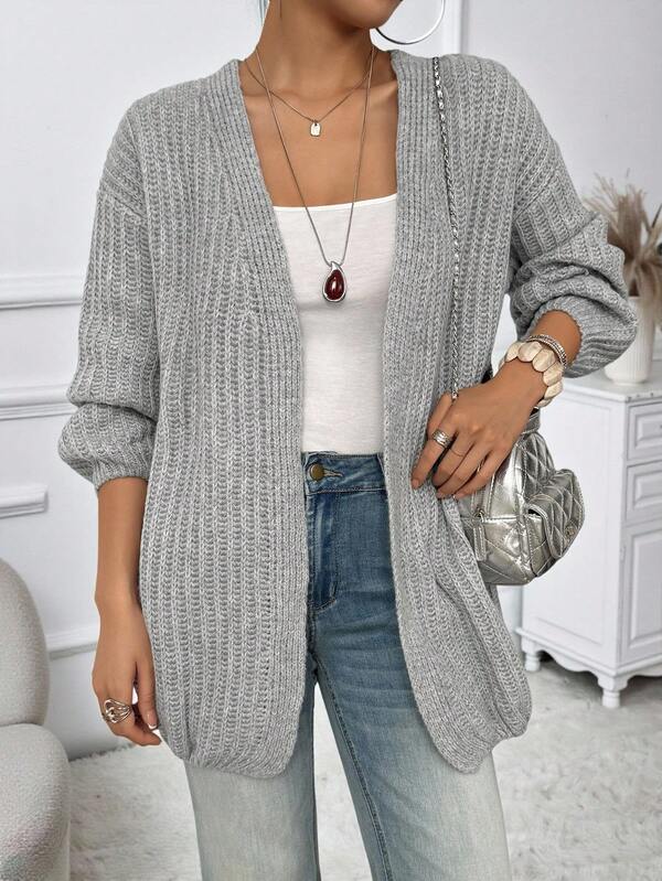 Plus Size Solid Color Knit Cardigan, Casual For Autumn/Winter