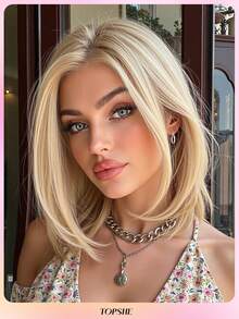 [Velvet Locks]New 13*4 Glueless Front Lace 13 Inch Coffee Brown Short Straight Wig, Fashionable Women No Bangs, Pre-Trimmed, Heat-Resistant Synthetic Hair, Soft And Smooth, Suitable For Beginners Daily Wear, Y2K Style, Party, Cosplay, Dance, Travel, Festival - 金色 - 查看 13