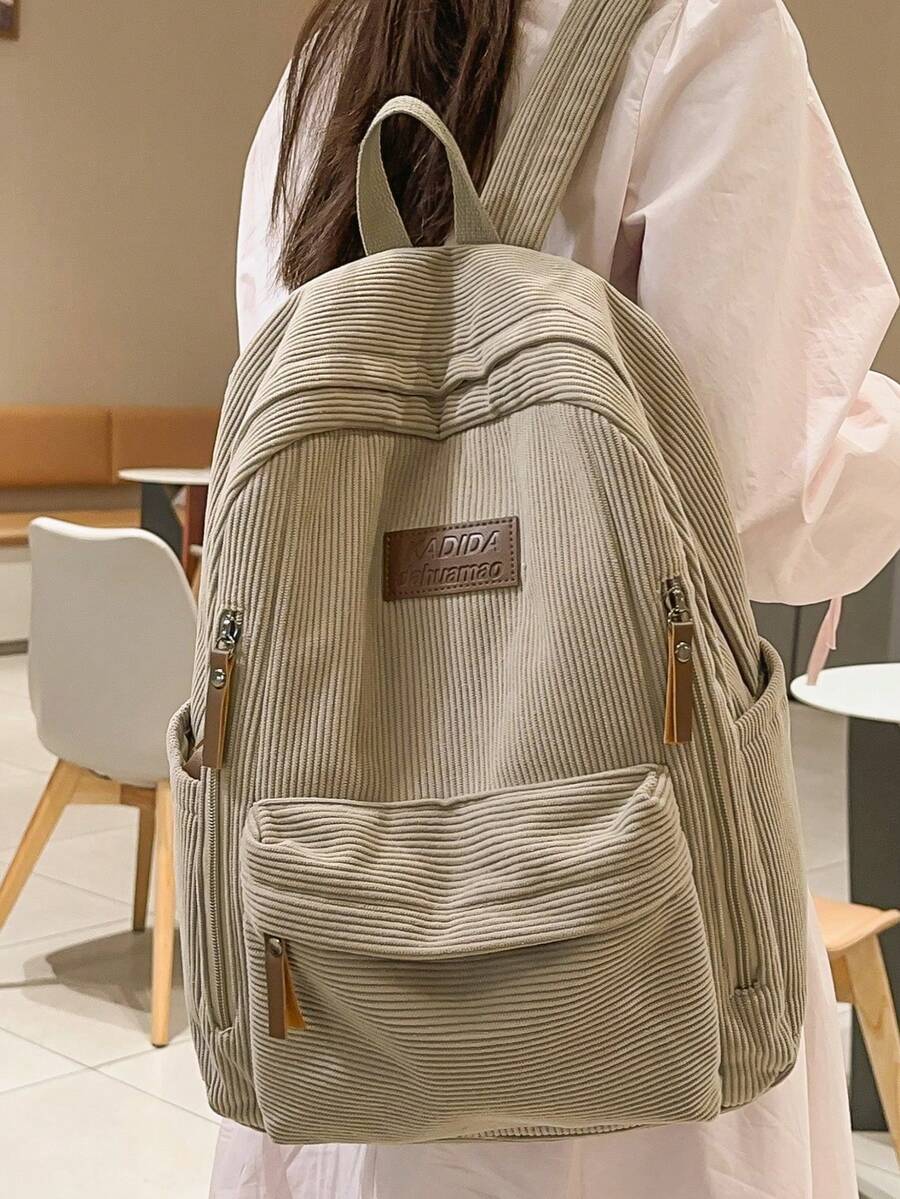シンプル 大容量 無地 バックパック - カーキ - チェックする 1