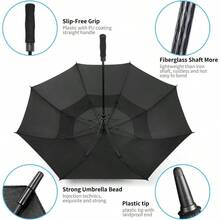 Large, 54626872 Inch Automatic Open, Oversize Double Canopy Vented Windproof Waterproof Sports Stick Umbrellas Rain - 藏青色+68吋 - 查看 7