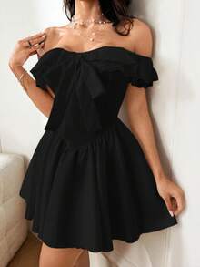 Robe trapèze ceintrée épaules dénudées pour femme WOWDARK, automne