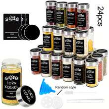 12/24 piezas Caja de especias de plástico con tapa, Frasco de especias de 120ml con etiqueta y marcas, Caja de especias con tapa de botella de especias, Adecuado para estantes, gabinetes y cajones de especias.