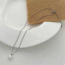 A Natural Freshwater Pearl Necklace For Women, Light Luxury, Niche, Simple Single Pearl Pendant Necklace - Silver Natural Pearl Pendant Necklace - View 7