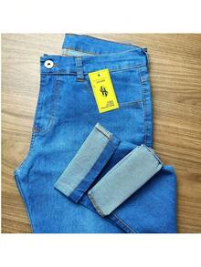 Kit 3 Calça Jeans 48-56 preto media escura Masculina Laicra slim Básica Casual premium Direto Da Fábrica com elastano - Multicolorido - Visão 4