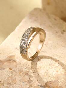 Gift Box Minimalist Cubic Zirconia Geometric Open Ring, Suitable For Women's Engagement, Party Wear, Valentine's Day Gift