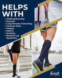 Pembrook 3 pares de calcetines de compresión de 20 a 30 mmHg - Calcetines de compresión para mujeres y hombres| correr, atletismo, viajes, enfermeras - Patrón de líneas (negro/blanco/azul) - 3 pares - Ver 11