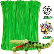 200件套完整手工入门套装：100根单色毛根、50个彩色绒球和50个不同尺寸的活动眼睛 | 适合初学者的DIY材料，可用于创意项目和节日礼物