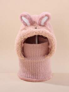 1 件儿童卡通熊面罩围巾组合帽，温暖羊毛拉法帽，适合冬季户外使用 - 兔子耳朵 - 查看 7