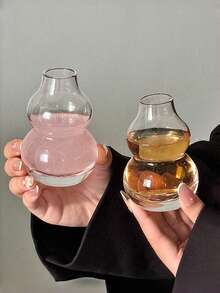 1 pieza Taza de vidrio con forma de calabaza, taza para té/infusión fría, taza de vidrio transparente para infusión fría de té, vino de frutas, taza de vidrio, vaso, vaso de balancín - transparente - Ver 1